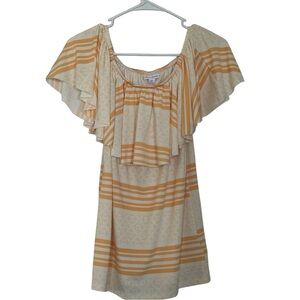 LuLaRoe Alana Yellow Striped Flounce Top Ruffle Sleeve Blouse – Size Medium NWT